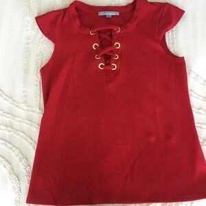 Red Lace-Up Top with Gold Accents L